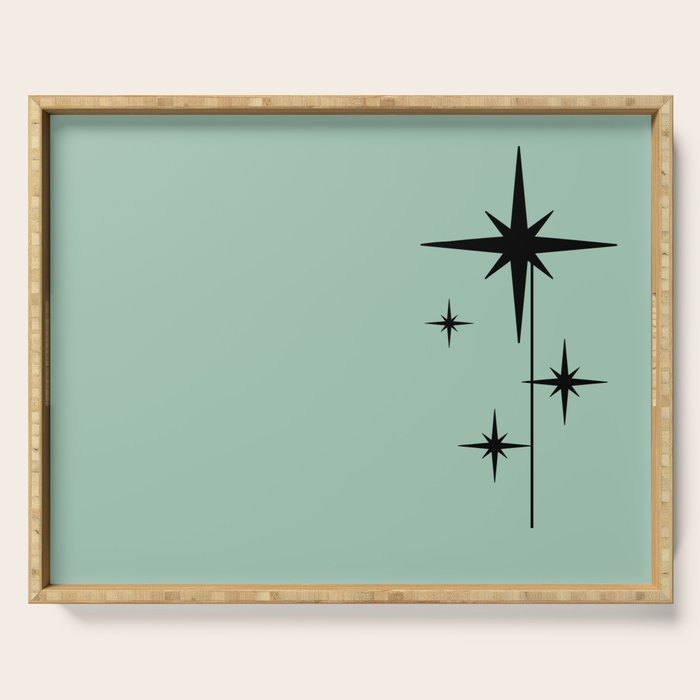 1950s Atomic Age Retro Starbursts in Aqua Mint and Black Serving Tray
