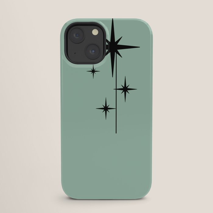 1950s Atomic Age Retro Starbursts in Aqua Mint and Black iPhone Case