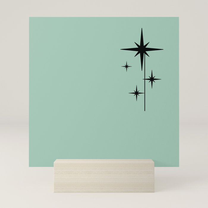 1950s Atomic Age Retro Starbursts in Aqua Mint and Black Mini Art Print