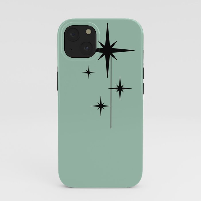 1950s Atomic Age Retro Starbursts in Aqua Mint and Black iPhone Case
