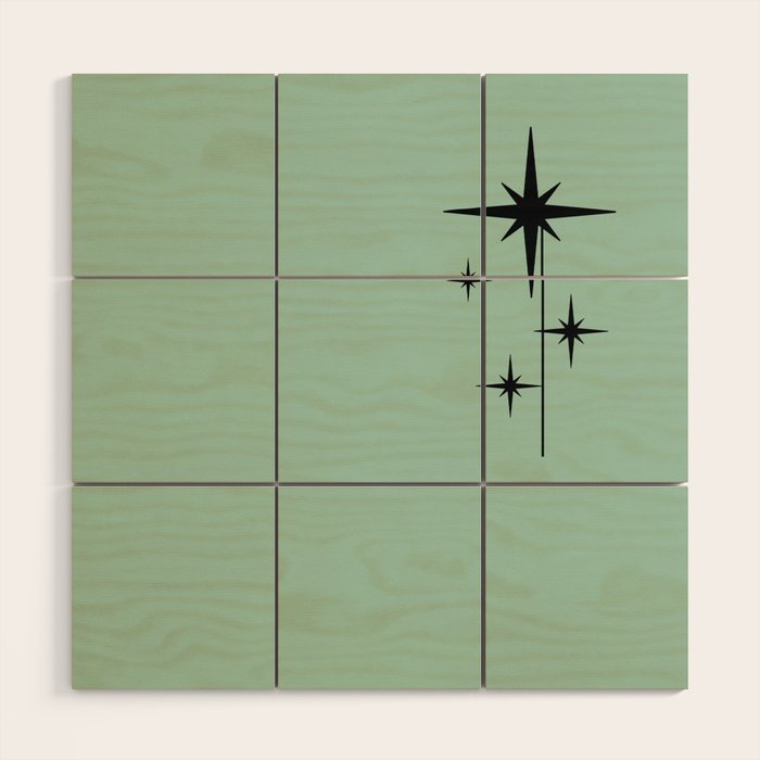 1950s Atomic Age Retro Starbursts in Aqua Mint and Black Wood Wall Art