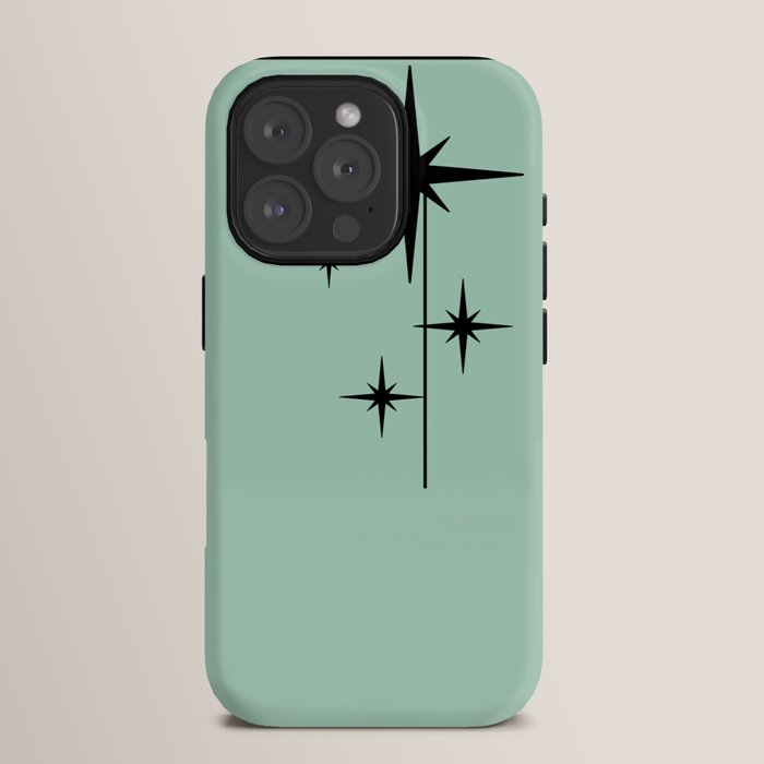 1950s Atomic Age Retro Starbursts in Aqua Mint and Black iPhone Case