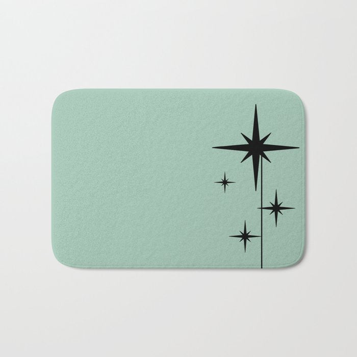 1950s Atomic Age Retro Starbursts in Aqua Mint and Black Bath Mat