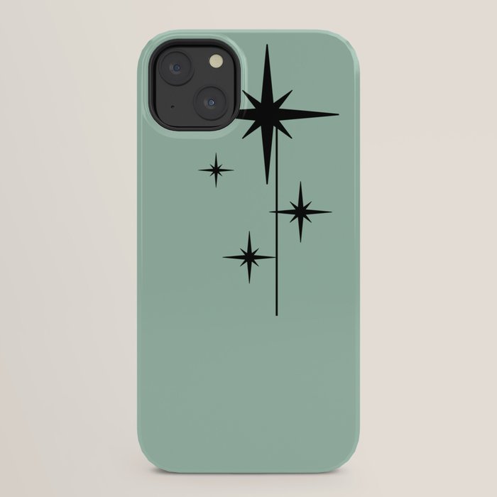 1950s Atomic Age Retro Starbursts in Aqua Mint and Black iPhone Case