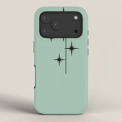 1950s Atomic Age Retro Starbursts in Aqua Mint and Black iPhone Case