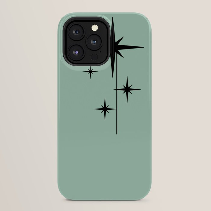 1950s Atomic Age Retro Starbursts in Aqua Mint and Black iPhone Case