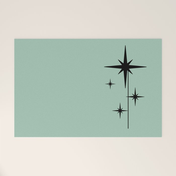 1950s Atomic Age Retro Starbursts in Aqua Mint and Black Welcome Mat