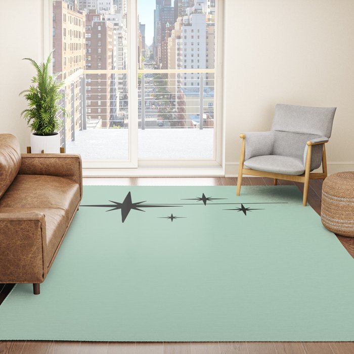 1950s Atomic Age Retro Starbursts in Aqua Mint and Black Rug