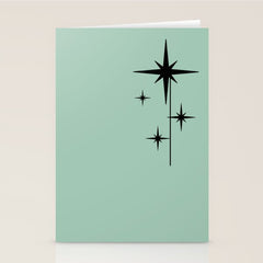 1950s Atomic Age Retro Starbursts in Aqua Mint and Black Stationery Card