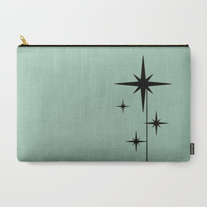 1950s Atomic Age Retro Starbursts in Aqua Mint and Black Carry All Pouch