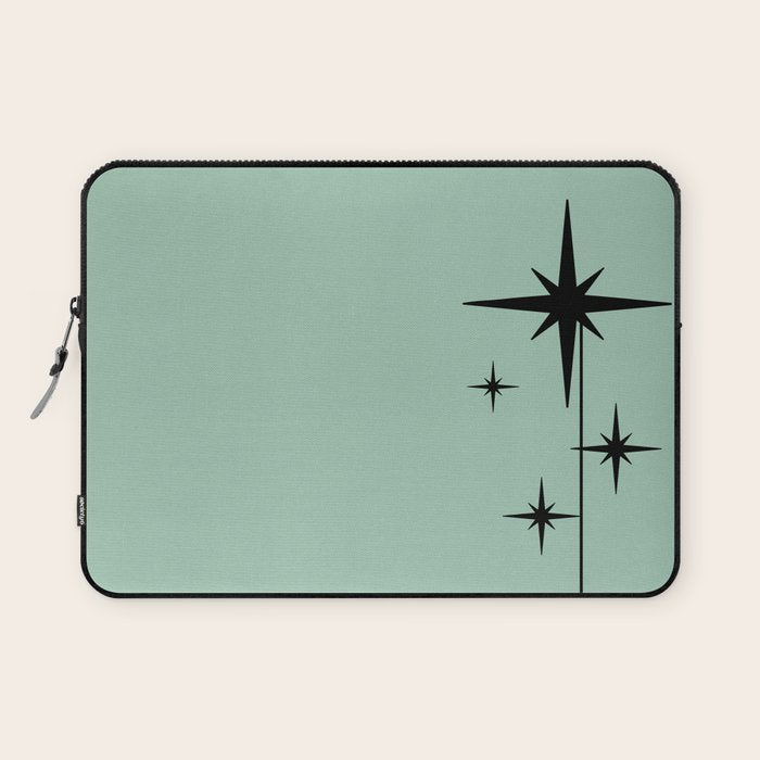 1950s Atomic Age Retro Starbursts in Aqua Mint and Black Laptop Sleeve