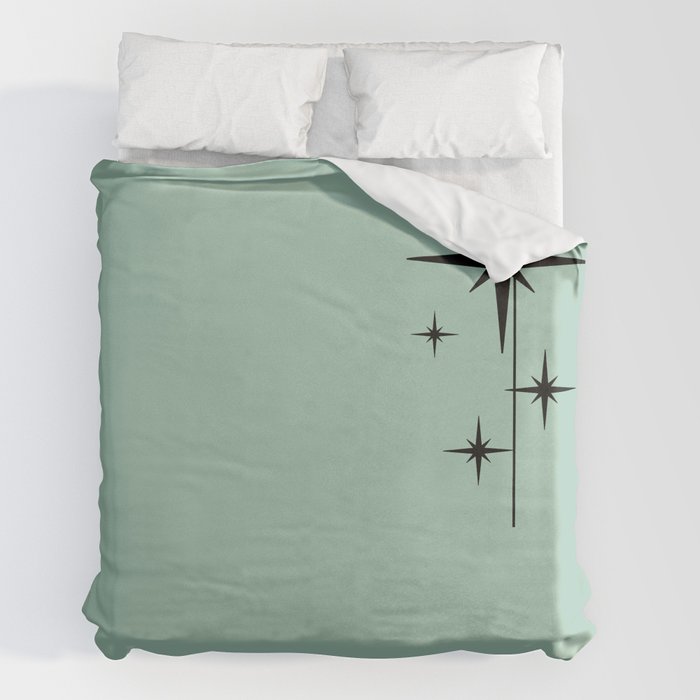 1950s Atomic Age Retro Starbursts in Aqua Mint and Black Duvet Cover