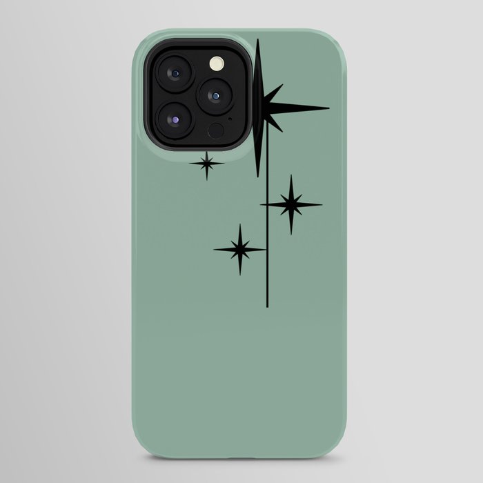 1950s Atomic Age Retro Starbursts in Aqua Mint and Black iPhone Case