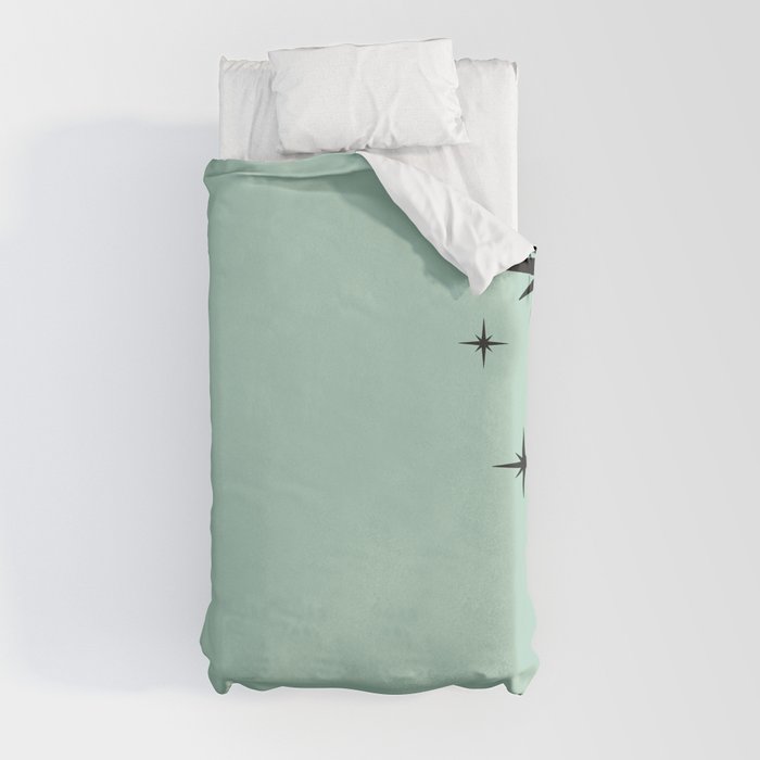 1950s Atomic Age Retro Starbursts in Aqua Mint and Black Duvet Cover