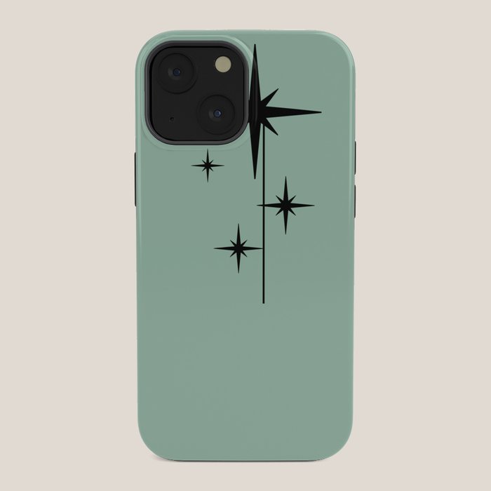 1950s Atomic Age Retro Starbursts in Aqua Mint and Black iPhone Case