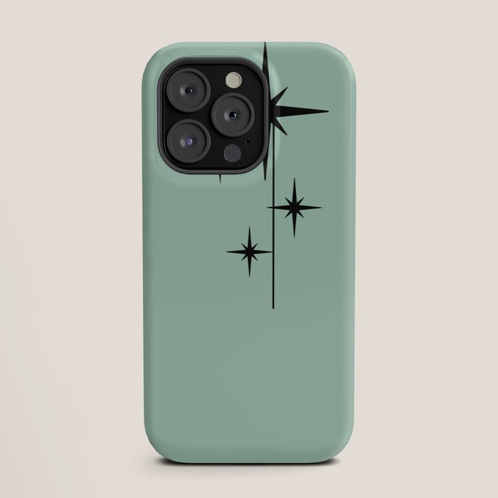 1950s Atomic Age Retro Starbursts in Aqua Mint and Black iPhone Case