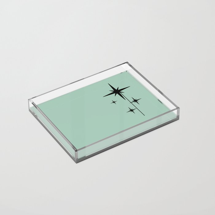 1950s Atomic Age Retro Starbursts in Aqua Mint and Black Acrylic Tray