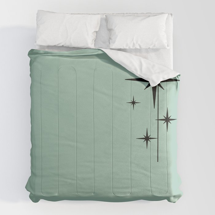 1950s Atomic Age Retro Starbursts in Aqua Mint and Black Comforter
