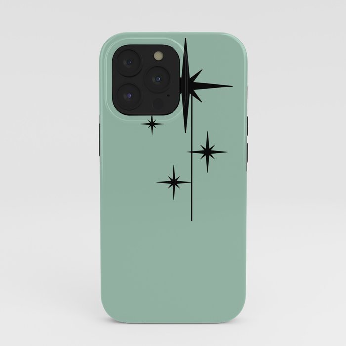 1950s Atomic Age Retro Starbursts in Aqua Mint and Black iPhone Case