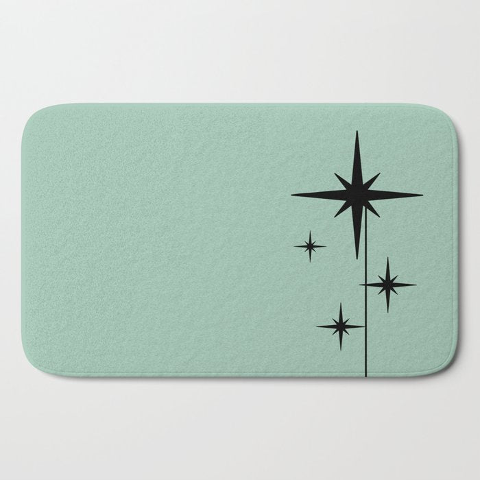 1950s Atomic Age Retro Starbursts in Aqua Mint and Black Bath Mat