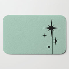 1950s Atomic Age Retro Starbursts in Aqua Mint and Black Bath Mat