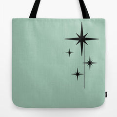 1950s Atomic Age Retro Starbursts in Aqua Mint and Black Tote Bag