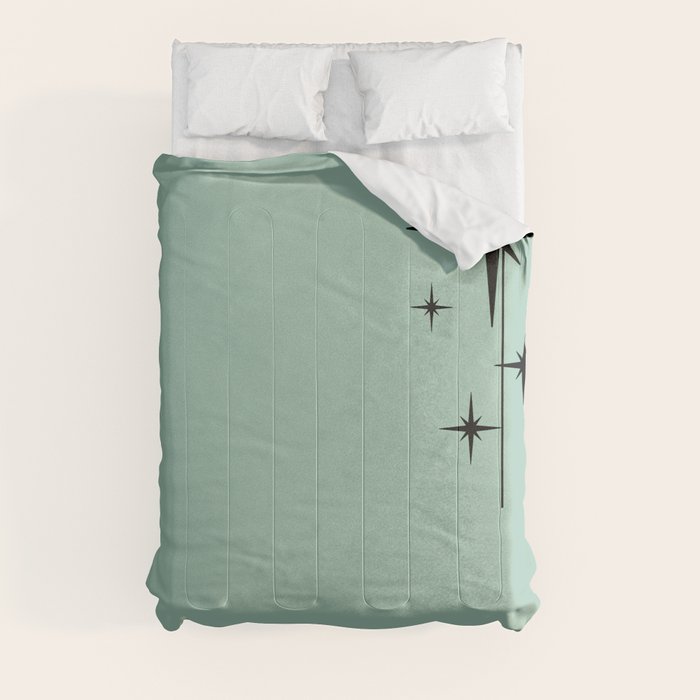 1950s Atomic Age Retro Starbursts in Aqua Mint and Black Comforter