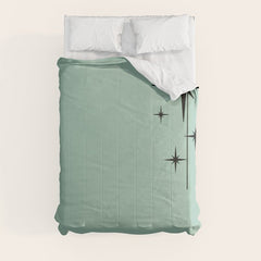 1950s Atomic Age Retro Starbursts in Aqua Mint and Black Comforter
