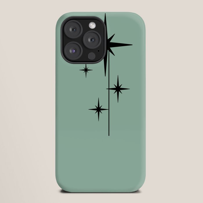 1950s Atomic Age Retro Starbursts in Aqua Mint and Black iPhone Case