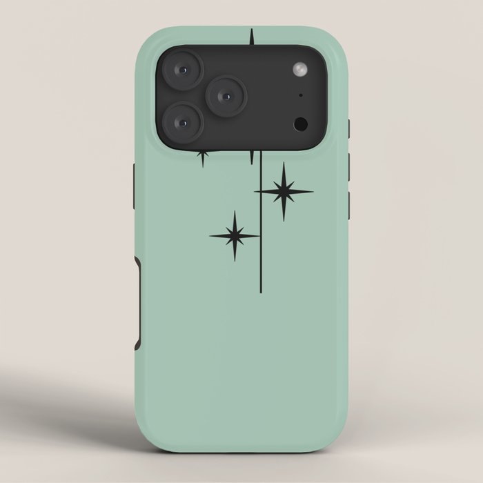 1950s Atomic Age Retro Starbursts in Aqua Mint and Black iPhone Case