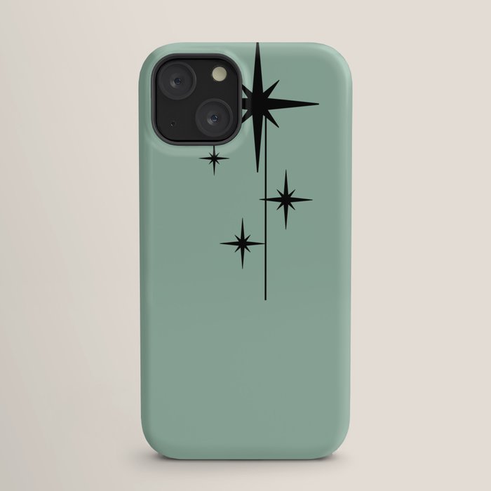1950s Atomic Age Retro Starbursts in Aqua Mint and Black iPhone Case