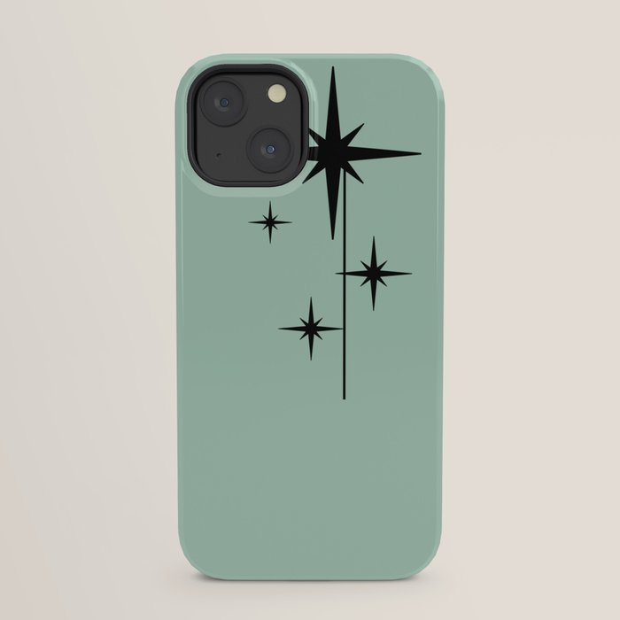 1950s Atomic Age Retro Starbursts in Aqua Mint and Black iPhone Case