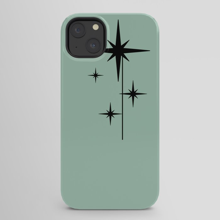 1950s Atomic Age Retro Starbursts in Aqua Mint and Black iPhone Case