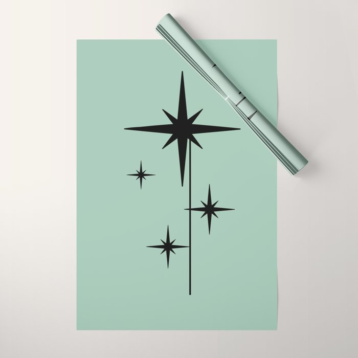 1950s Atomic Age Retro Starbursts in Aqua Mint and Black Wrapping Paper