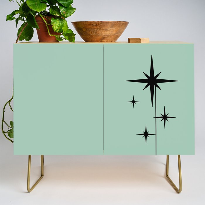 1950s Atomic Age Retro Starbursts in Aqua Mint and Black Credenza