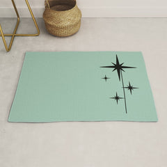1950s Atomic Age Retro Starbursts in Aqua Mint and Black Rug