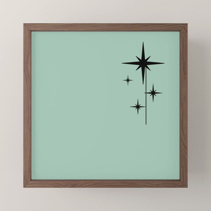 1950s Atomic Age Retro Starbursts in Aqua Mint and Black Mini Art Print