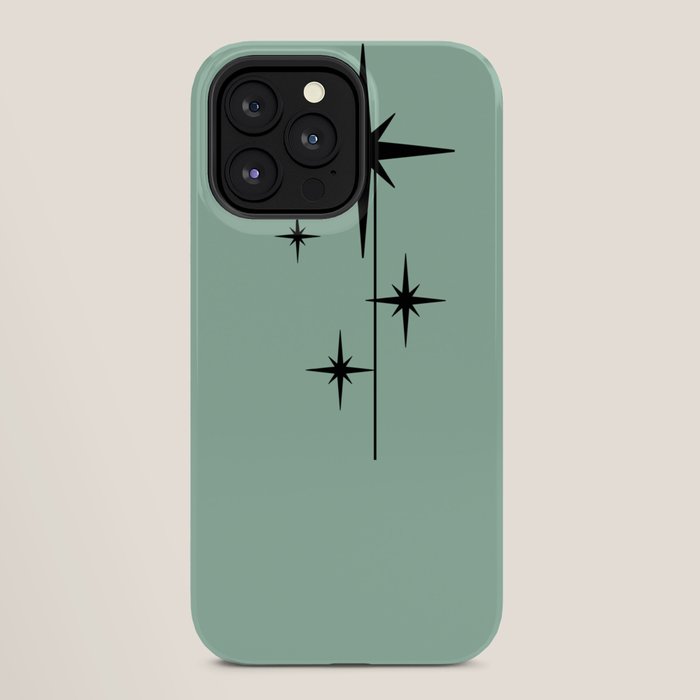 1950s Atomic Age Retro Starbursts in Aqua Mint and Black iPhone Case