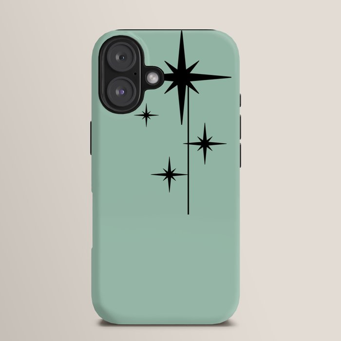 1950s Atomic Age Retro Starbursts in Aqua Mint and Black iPhone Case