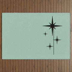 1950s Atomic Age Retro Starbursts in Aqua Mint and Black Outdoor Rug