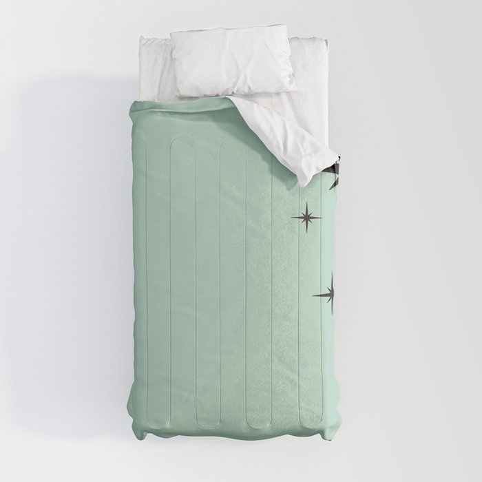 1950s Atomic Age Retro Starbursts in Aqua Mint and Black Comforter