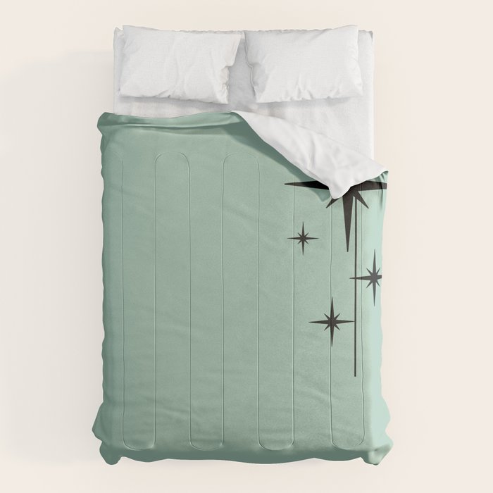 1950s Atomic Age Retro Starbursts in Aqua Mint and Black Comforter