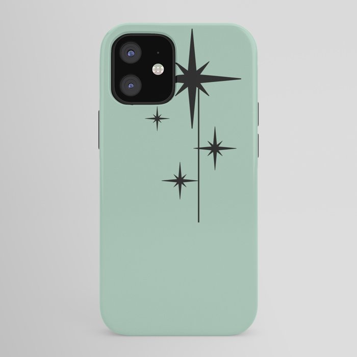 1950s Atomic Age Retro Starbursts in Aqua Mint and Black iPhone Case