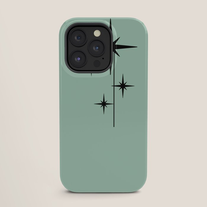 1950s Atomic Age Retro Starbursts in Aqua Mint and Black iPhone Case