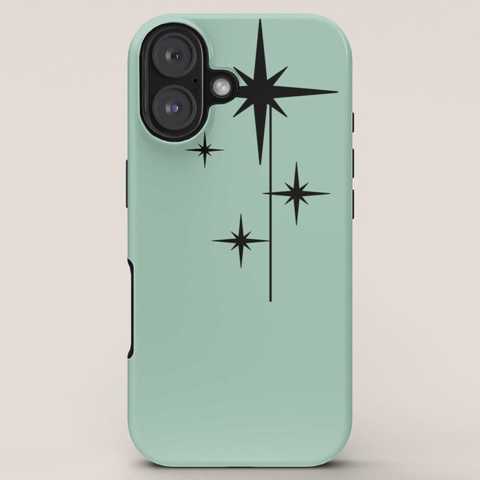 1950s Atomic Age Retro Starbursts in Aqua Mint and Black iPhone Case