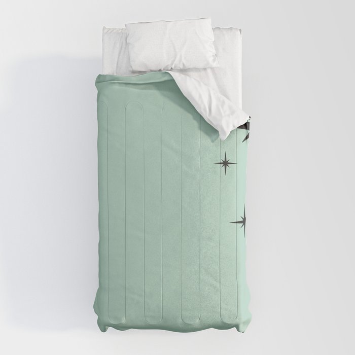 1950s Atomic Age Retro Starbursts in Aqua Mint and Black Comforter