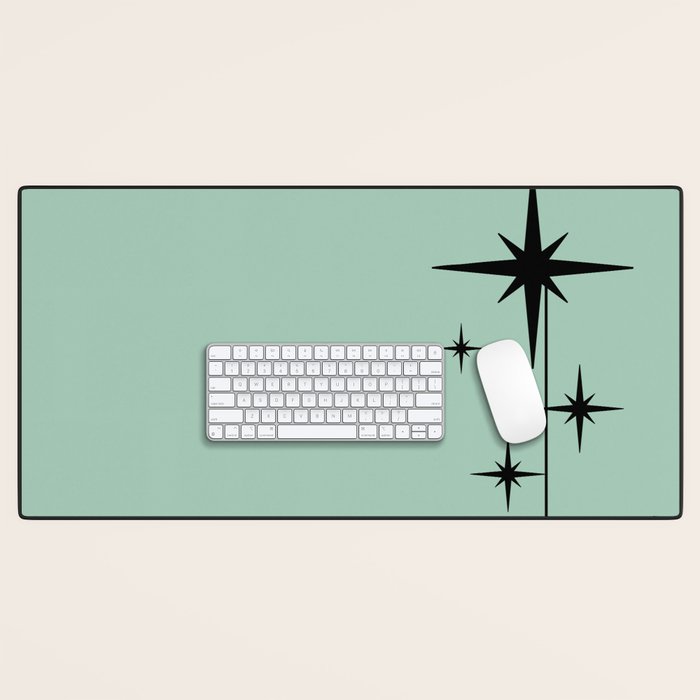 1950s Atomic Age Retro Starbursts in Aqua Mint and Black Desk Mat
