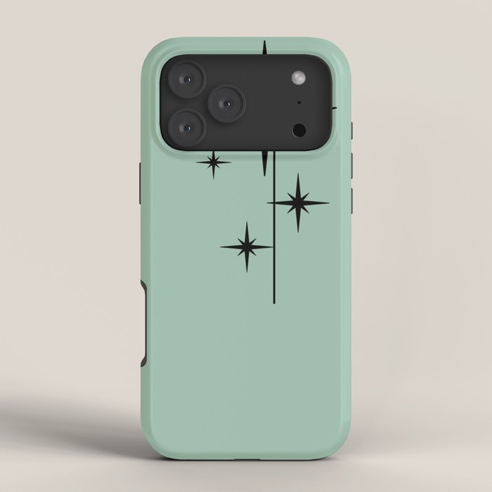 1950s Atomic Age Retro Starbursts in Aqua Mint and Black iPhone Case