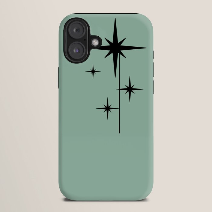 1950s Atomic Age Retro Starbursts in Aqua Mint and Black iPhone Case