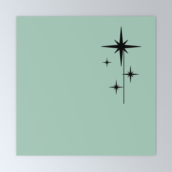 1950s Atomic Age Retro Starbursts in Aqua Mint and Black Mini Art Print